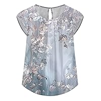 Summer Clothing for Women Peplum Tops for Women 2024 Summer Casual Fashion Print Bohemian Loose Fit with Short Sleeve Round Neck Shirts Light Blue Large