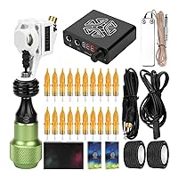 Rotary Tattoo Machine Kit - Ergonomic Design for Precision Art, Adjustable Needle Length, Lightweight Compact, with Complete Tattoo Power Supply Accessories,Green