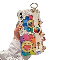 for Motorola Moto G Pure 2021 6.5 Inch Case Cute with Wrist Strap Kickstand Glitter Bling Cartoon IMD Soft TPU Shockproof Protective Cases Cover for Girls and Women - Sunflower