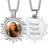 Custom4U Picture Necklace Personalized Photo for Men Women 18K Gold Plated/Black AAA CZ Angel Wings/Heart Medallion Customized Photo Memory Iced Out Pendant Chain 18-30 Inches,Hip Hop Jewelry+Gift Box
