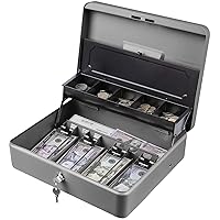 Tera Anti Theft Cash Box - with Heavy Duty Money Tray and Key Lock 4 Bill 5 Coin Inner Tray 11.8