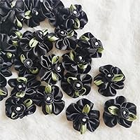 50pcs Black Satin Ribbon Flower Bows 1.18 inch Pearl Rose Flower Sewing Craft Ornament Decor DIY Craft Wreath Present Wrapping Decoration
