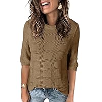 Dokotoo Women's Casual 3/4 Sleeve Loose Tunic Tops Lightweight Crochet Knit Summer Sweaters Blouses