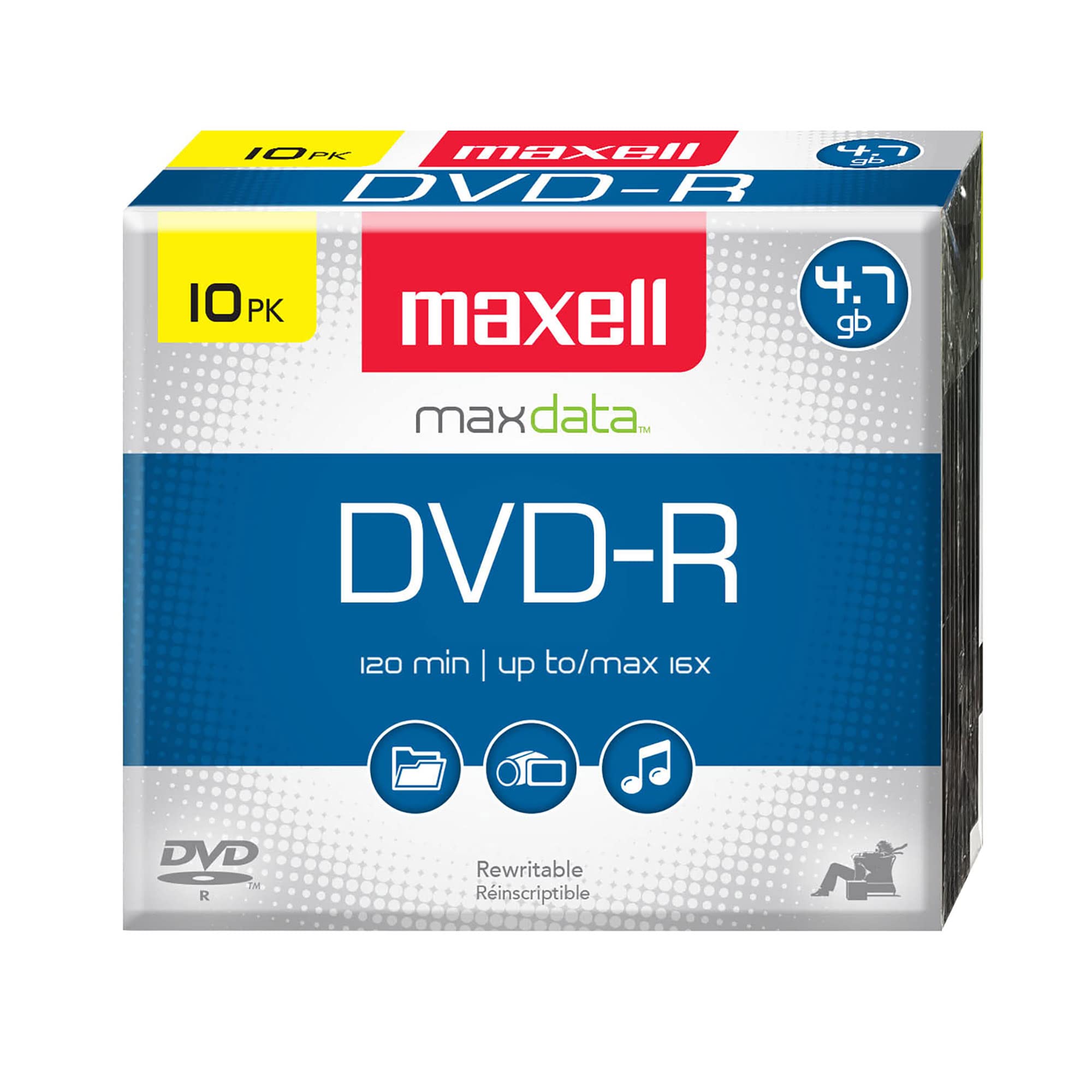 Maxell 638004 4.7Gb Dvd-R 10Mm Jewel case, 10-pack (with jewel case)