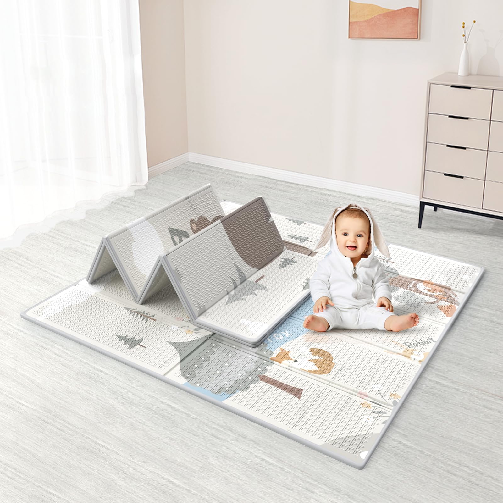 Fodoss Baby Play Mat, 47x47inch Play Mat, 0.4 in Thick Waterproof Playmat for Babies, Foldable Play Mat for Small Baby Playpen, Small Spaces