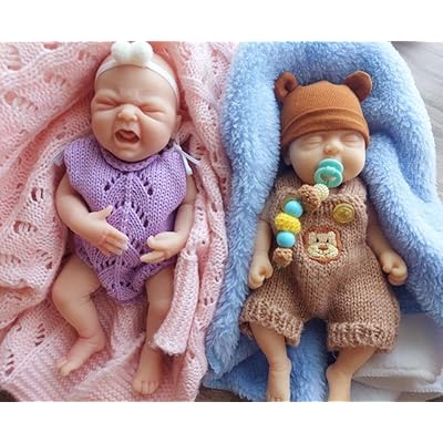 Miaio 7 inch Mini Baby Reborn Dolls Realistic Real Full Silicone Body  Stress Relief for Adults Hand Made with Feeding & Bathing Accessories