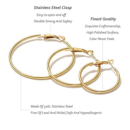 6 Pairs Stainless Steel gold silver Plated Hoop Earrings for Women Girls, Hypoallergenic Hoops Women's Earrings Loop Earrings Set