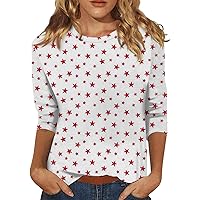 Women's Fashion Casual Seven-Point Sleeve Independence Day Print Crewneck Casual Basic Fashion Trendy Top