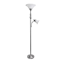 Elegant Designs LF2003-BSN 2 Light Mother Daughter White Marble Glass Floor Lamp, Brushed Nickel