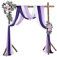 Arch Flowers with Drapes Kit 2 Pcs Artificial Arch Flowers with 3 Pcs 30inch W x 19ft L Arch Draping Fabric Wedding Decorations for Ceremony Reception Bouquet(Lilac, Cream)