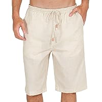 Men's Cotton Linen Fit 11'' Short Pants with Drawstring Elastic Waist