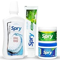 Spry Total Dental Health Kit, All Day Oral Care and Gum Health Kit Including Spry Xylitol Sugar Free Gum, Xylitol Sugar Free Candy Mints, Xylitol Oral Rinse and Spearmint Toothpaste with Xylitol