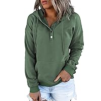 Womens 2023 Hooded Button Collar Drawstring Hoodies Pullover Sweatshirts Casual Long Sleeve Tops Shirts