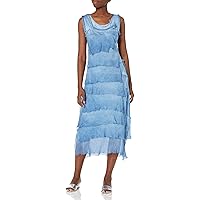 M Made in Italy Women's Frayed Silk Ruffle-Layered Maxi Dress