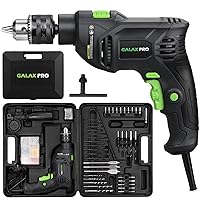 GALAX PRO 5Amp 1/2-inch Hammer Drill with 105pcs Accessories, Variable Speed 0-3000, Hammer and Drill 2 Functions in 1, 360°Rotating Handle, Depth Gauge, Carrying Case Included