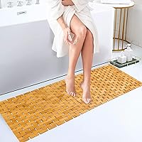 Bambo Bath Mat Bathroom Runner Long Large Rugs Floor Wood Shower Bathtub Waterproof Non Slip Accessories 16x48 Inch Easy to Clean, Natural, 1 pc