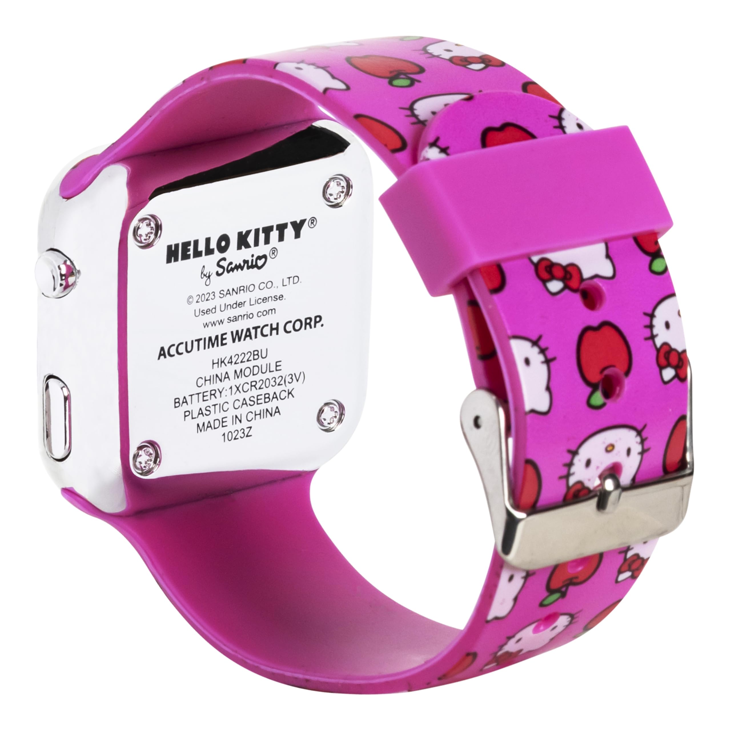 Accutime Hello Kitty Digital LED Quartz Kids Pink Watch for Girls with White Hello Kitty and Friends Band Strap (Model: HK4222AZ)