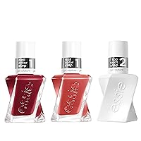 essie Nail Polish Set, electric butterfly , Longwear Gel-like Nail Polish, Woven at Heart, Coral + Put in the Patchwork, Red, Gel-like Shiny Top Coat