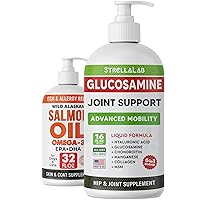 Liquid Glucosamine + Salmon Oil Omega 3 for Dogs Bundle - Joint Pain Relief + Allergy Relief - Chondroitin, MSM, Collagen + Omega 6 9 - EPA&DHA Fatty Acids - Hip&Joint Care - 16oz + 32oz - Made in USA