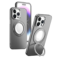 GeRRiT- Magnetic Case for iPhone 15 Pro Max/15 Plus/15 Pro/15, 360° Rotatable Ring Stand [Military-Grade Protection] Slim Translucent Shockproof Phone Case(Black,15 Pro Max 6.7'')