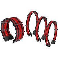 Antec Power Supply Sleeved Cable /24pin ATX /4+4pin EPS /6+2pin PCI-E PSU Extension Cable Kit 30cm Length with Combs, Black/Red(11.8inch/30cm)
