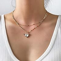Inateannal Crystal Love Heart Choker Necklace Gold Angel Wings Pendant Necklace Sexy Layered Mariner Chain Clavicle Necklace Jewelry for Women Teen Girls