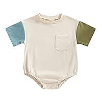 Kayotuas Baby Bubble Romper Infant Oversized Crewneck Tshirt Onesie Short Sleeve Bodysuit Color Block Shirt Tops Cute Outfits