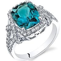 PEORA London Blue Topaz Imperial Ring for Women 14K White Gold, Genuine Gemstone, 3.50 Carats Cushion Cut 10x8mm, Sizes 5 to 9