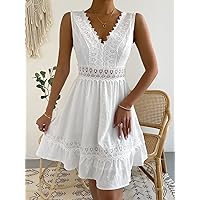 Dresses for Women - Guipure Lace Swiss Dot Dress (Size : Small)