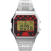 Timex Unisex Digital Watch with Stainless Steel Strap T80 X Space Invaders