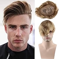 Men's Toupee 10x8inch European Human Hair Swiss Mono Lace Thin Skin Hairpiece Hair Replacement System for Men #21 Ash Blonde Color