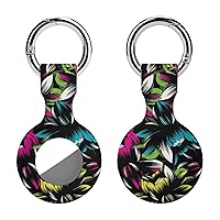 Abstract Floral Neon Flowers Airtag Case with Keychain Protective Silicone Airtag Tracker Cover Air Tag Holder Key Ring 1PCS, cdbhjvd3478