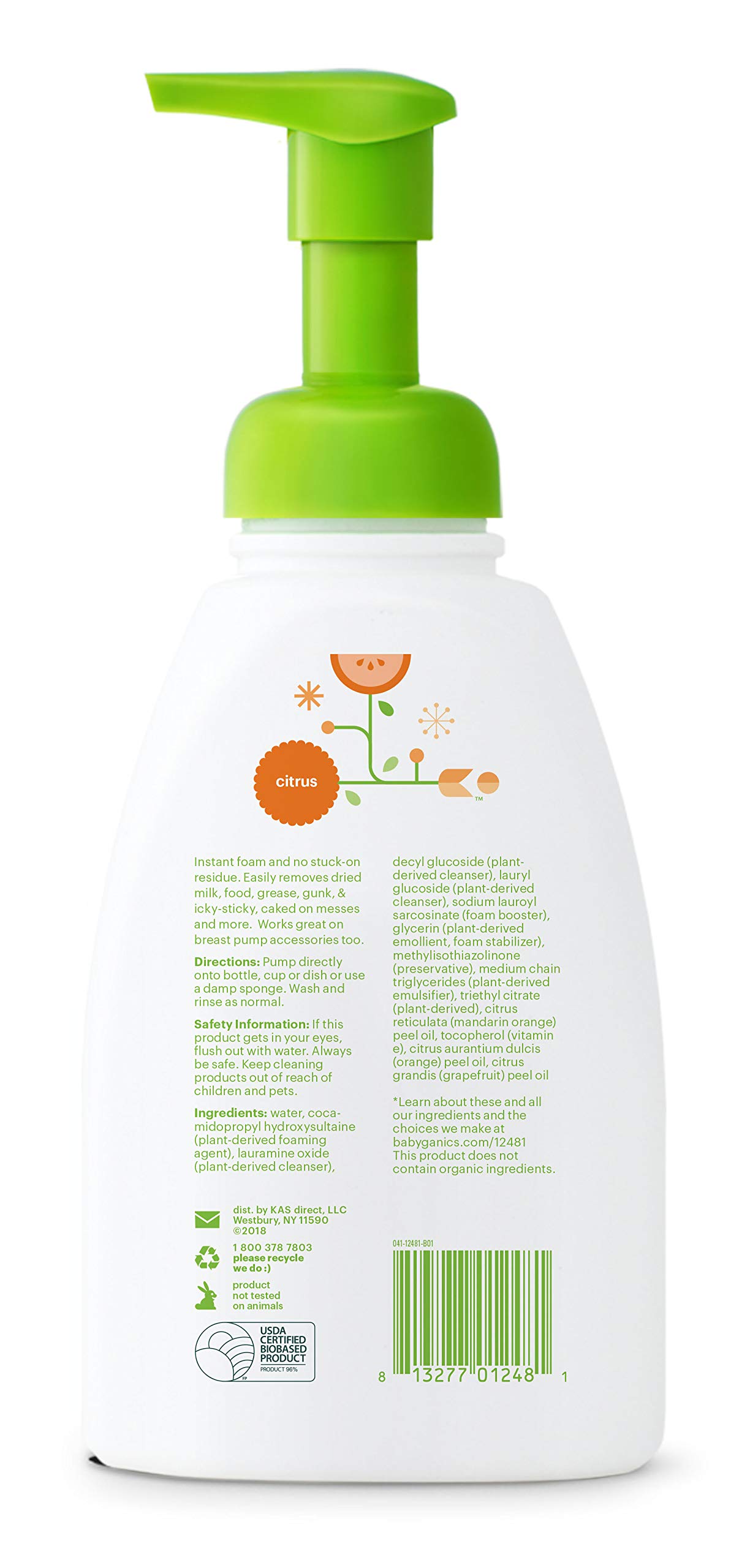 Babyganics Foaming Dish & Bottle Soap, Pump Bottle, Citrus, Plant-Derived Cleaning Power, Removes Dried Milk, 16 Fl Oz (Pack of 3), Packaging May Vary