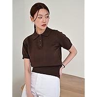 Women's Tops Sexy Tops for Women Women's Shirts Polo Neck Ribbed Knit Top (Color : Coffee Brown, Size : Medium)