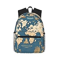 World Map Print Backpack For Women Men, Laptop Bookbag,Lightweight Casual Travel Daypack