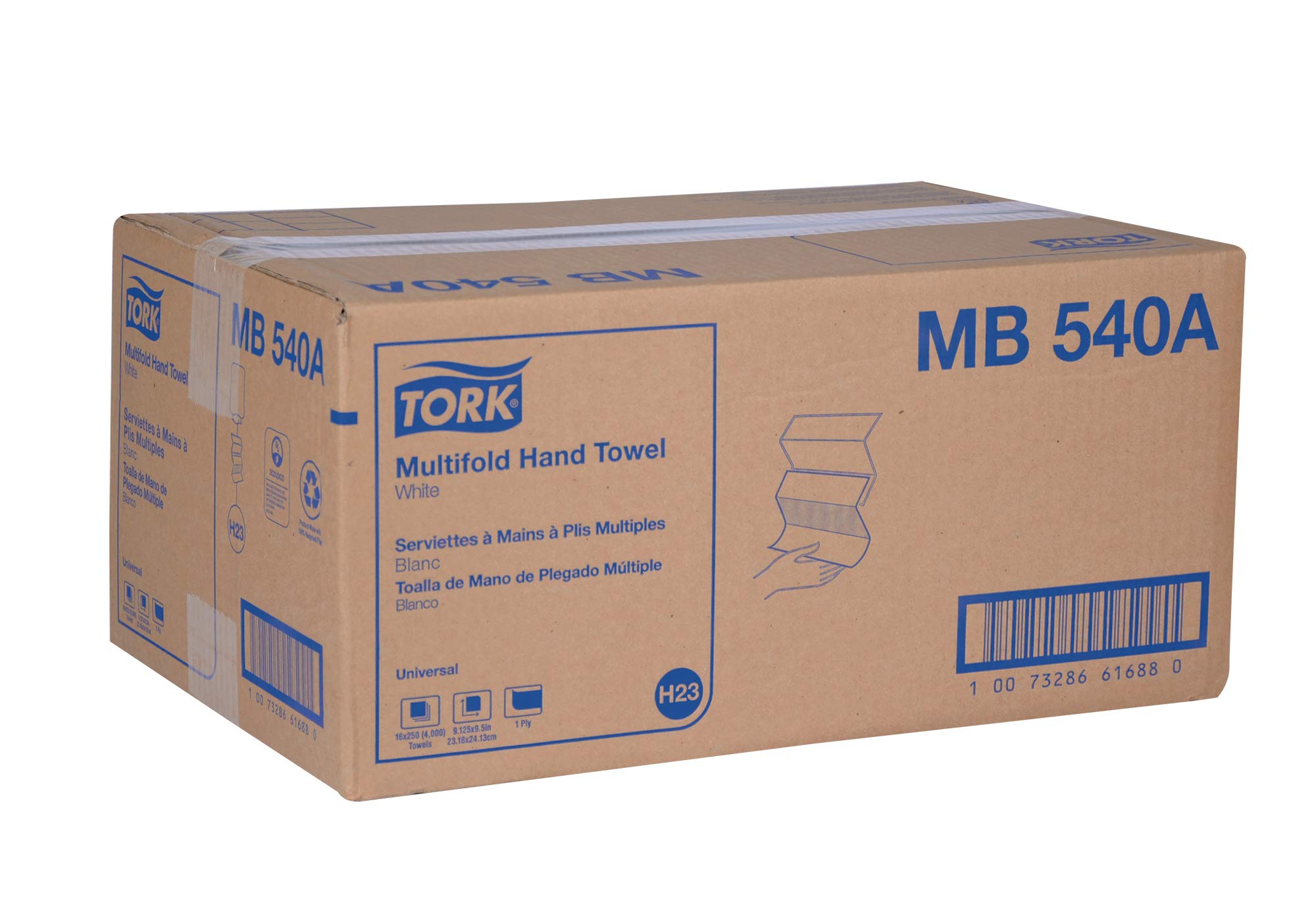 Tork Multifold Hand Towel White H2, Universal, 100% Recycled Fibers, 16 x 250 Towels, MB540A