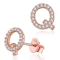 Elegant Silver Initials Earrings for Female Sterling Silver Tiny Stud Earrings with Letter Q Charms