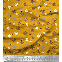 Soimoi Cotton Cambric Gold Fabric - by The Yard - 56 Inch Wide - Paw Dog Pattern Fabric - Simple and Cute Prints for Versatile Projects Printed Fabric