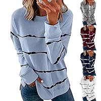 Womens Plus Size Long Sleeve Tops Fall Fashion 2023 Casual Crewneck Tunic Shirts Striped Print Pullover Sweatshirts