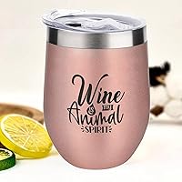 Wine Is My Animal Spirit Wine Tumbler with Lid, Vacuum Coffee Tumbler, Christmas Dog Stemless Insulated Wine Glasses Cup for Champaign, Cocktail, Beer (12 Oz, 1 Pack)