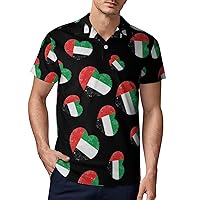 United Arab Emirates Retro Heart Flag Men Polo Shirt Short Sleeve Golf Polo Shirt Athletic Casual T Shirts