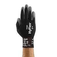 Ansell HYFLEX 11-600 Light Duty Nylon Industrial Gloves w/Palm Coating for Metal Fabrication, Automotive - Small (7), Black (1 Pair)