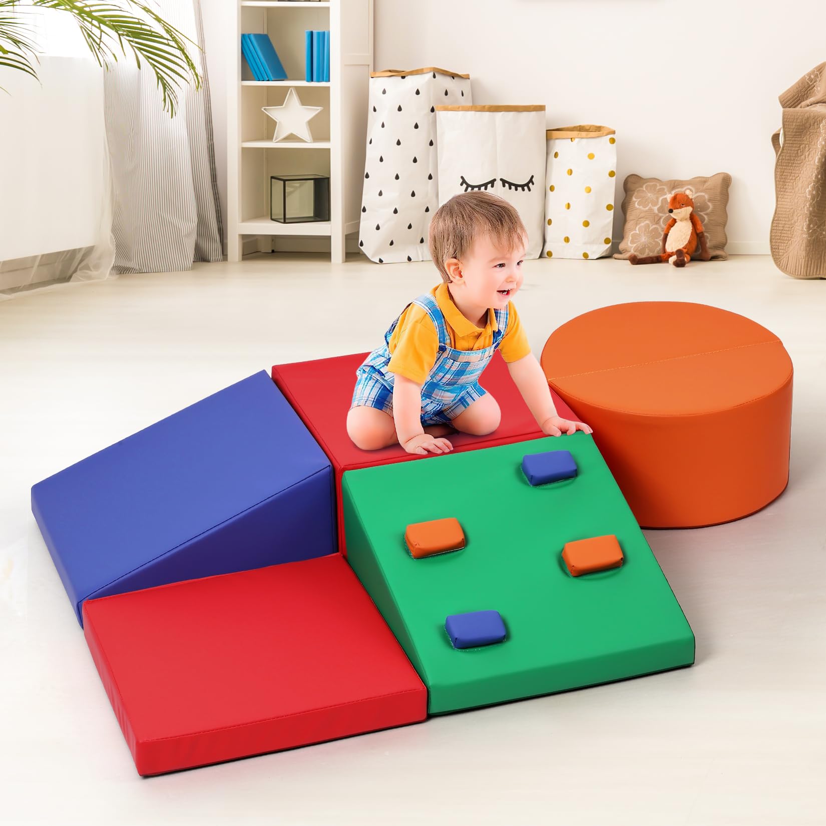 GAOMON Foam Climbing Blocks for Toddlers and Preschoolers - Soft Climbing Indoor Set - Active Play Set for Climbing, Crawling, and Sliding, 5PCS