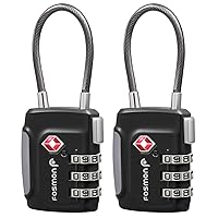 TSA Accepted Cable Luggage Locks, (2 Pack) Re-settable Easy to Read 3 Digit Combination with Alloy Body and Release Button for Travel Bag, Suit Case & Luggage - Black