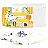 Happy Birthday Cards- 3D Pop Up Greeting Card with Envelopes Cat Invitation Cards Gifts for Boys and Girls Baby Shower, Thinking of You, Anniversary, Mother's Day, All Occasion