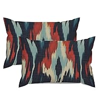 ArogGeld Asian Throw Pillow Cover Blue Green Red Cream Ikat Cushion Cover Traditional 16x24in Set of 2 Decorative Pillow Home Cotton Linen Luxury Rectangular Throw Pillow Cover for Car Home