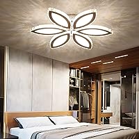 Modern Crystal Ceiling Light,Petal Shape Decorated During Lamp,LED Dimming Ceiling Lamp Flush Mount Chrome Chandelier,Fixture For Living Room Bedroom Dining Room-Tricolor light change 47x8cm(19x3inch)