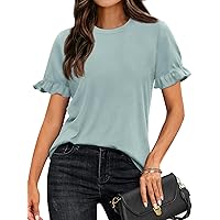 AUTOMET Womens Casual Cute Tops Ruffle Short Sleeve T Shirts Dressy Blouses Summer Spring Outfits Trendy Clothes