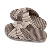 Slippers for Women Memory Foam House Slippers Open Toe Slippers for Womens Corduroy Bow Cross Band Cozy Home Shoes for Bedroom Indoor Outdoor