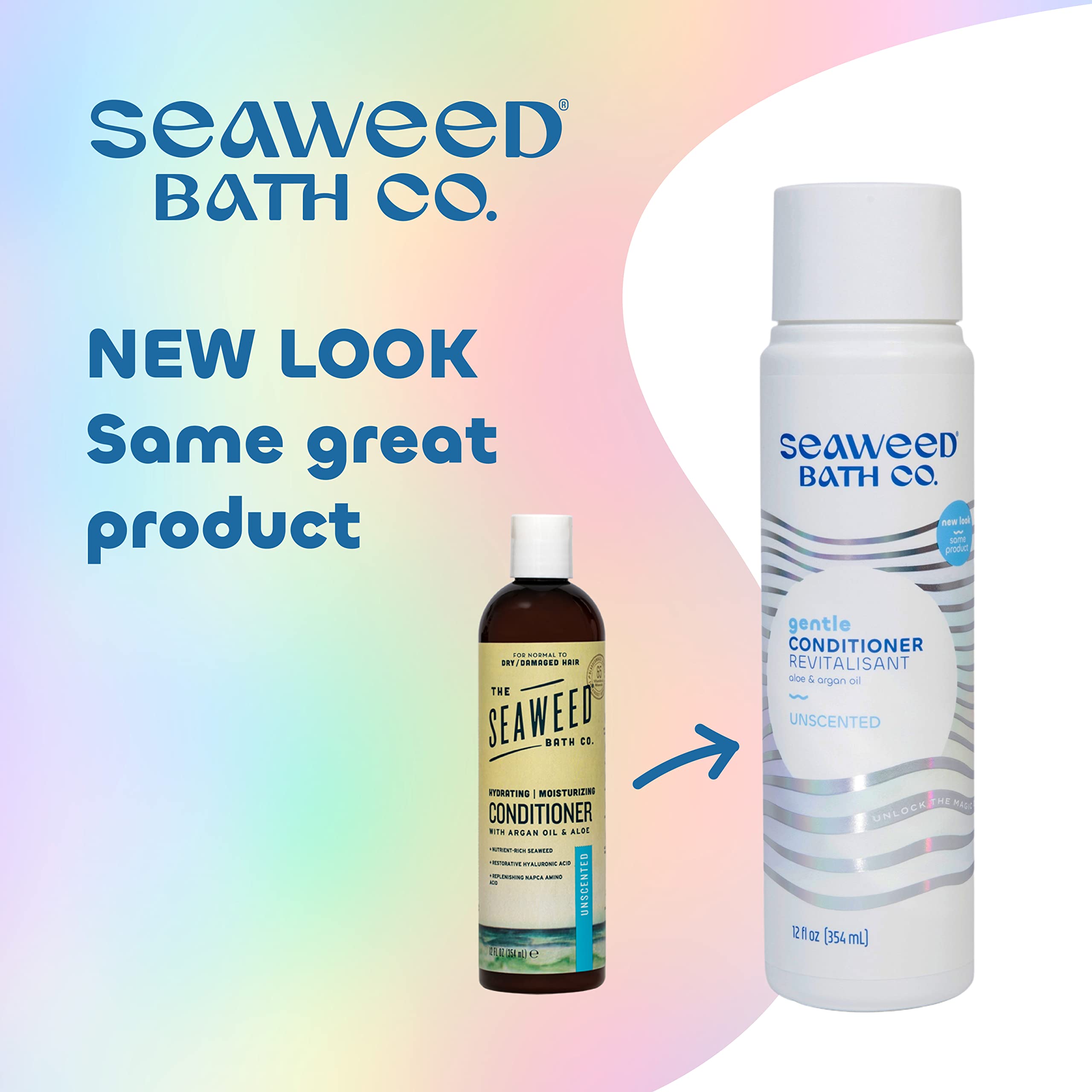 Seaweed Bath Co. Gentle Conditioner, Unscented, 12 Ounce, Sustainably Harvested Seaweed, Aloe, Argan Oil, For Dry and Damaged Hair